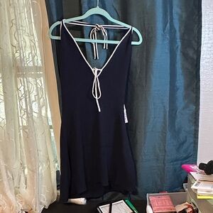 Wild Fable Navy Tie-Back Ribbed Halter Slip Dress with White Trim size Large